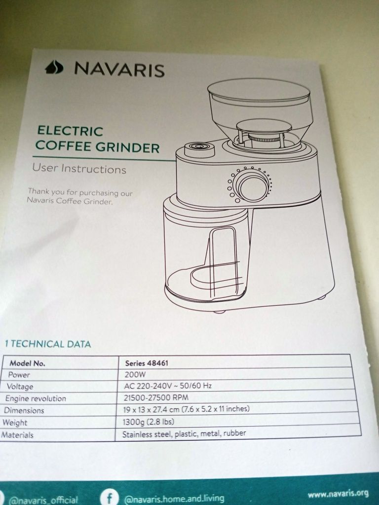 Elektryczny młynek do kawy ze stali nierdzewnej 200W Navaris