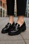 Czarne lakierowane mokasyny buty damskie klamra eleganckie r.41