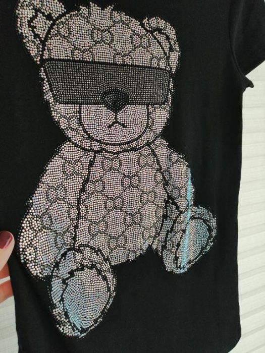 Czarny t-shirt MIŚ srebrny misiek dżety r.S/M