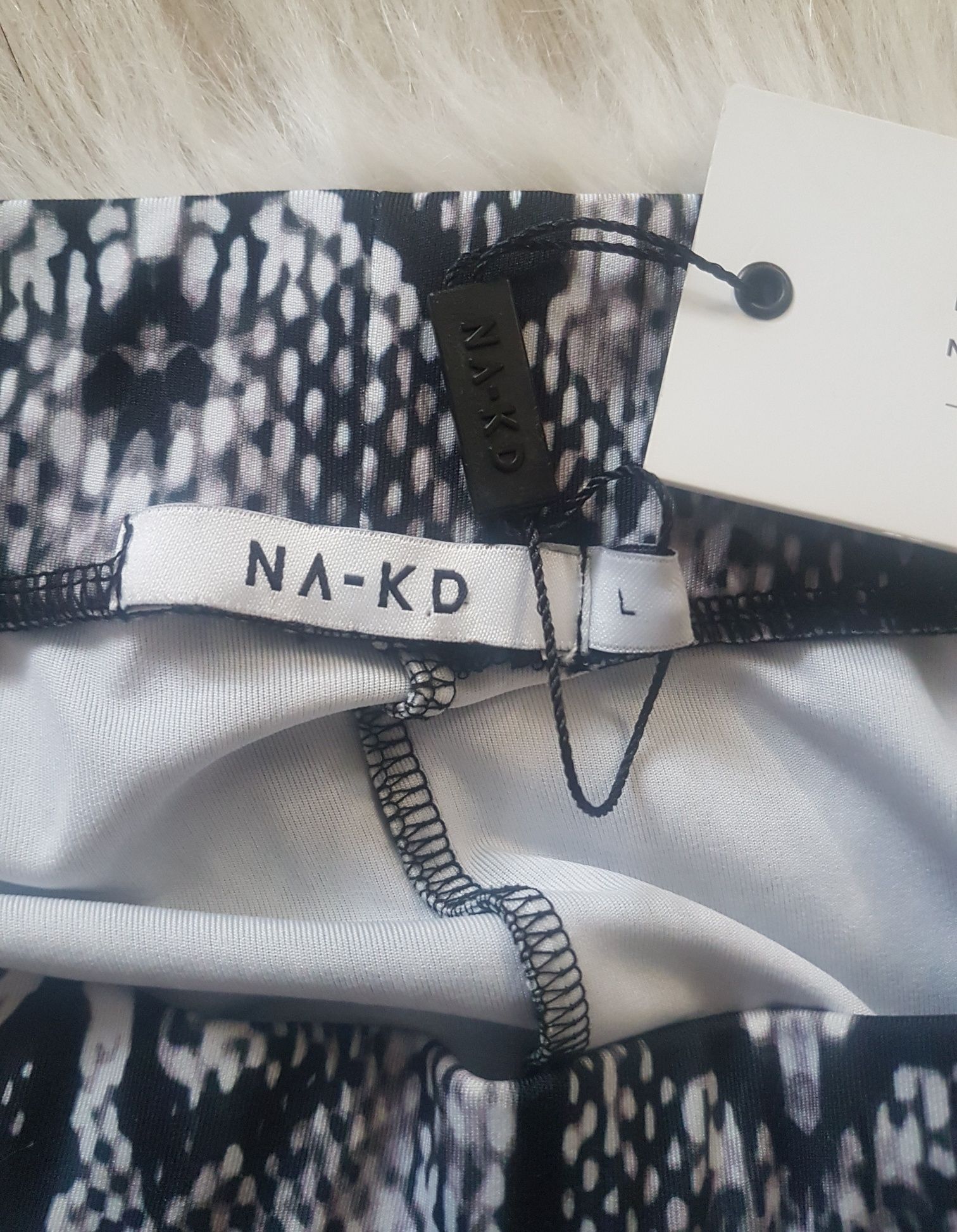 NA-KD nowe getry legginsy na gumce wysoki stan skóra węża L XL 40 42