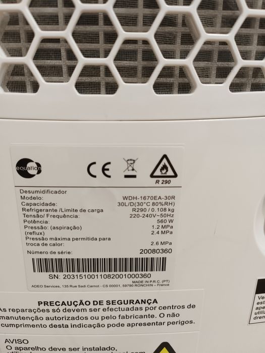 Desumificador Equation 30L/dia