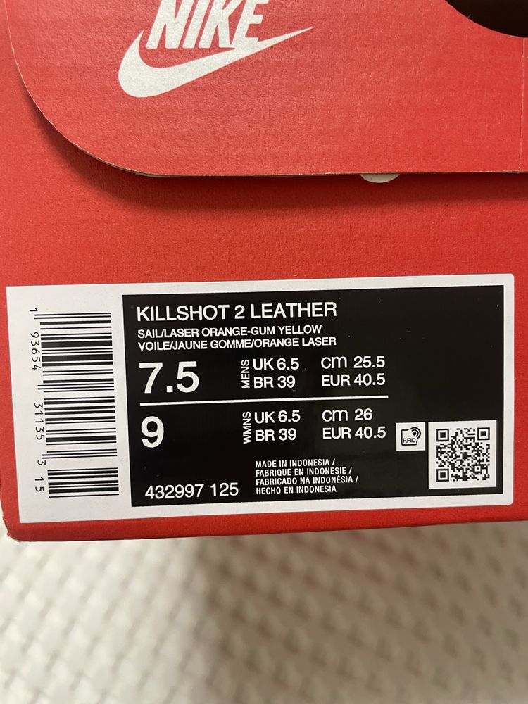 Оригінал Nike killshot 2 leather 39.5 40 40.5 24.5 25.5 см шкіра