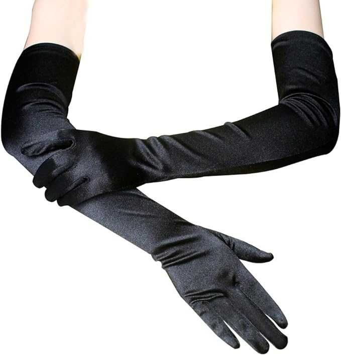 Długie satynowe rękawiczki w kolorze czarnym do sukni Bal Wesele Opera