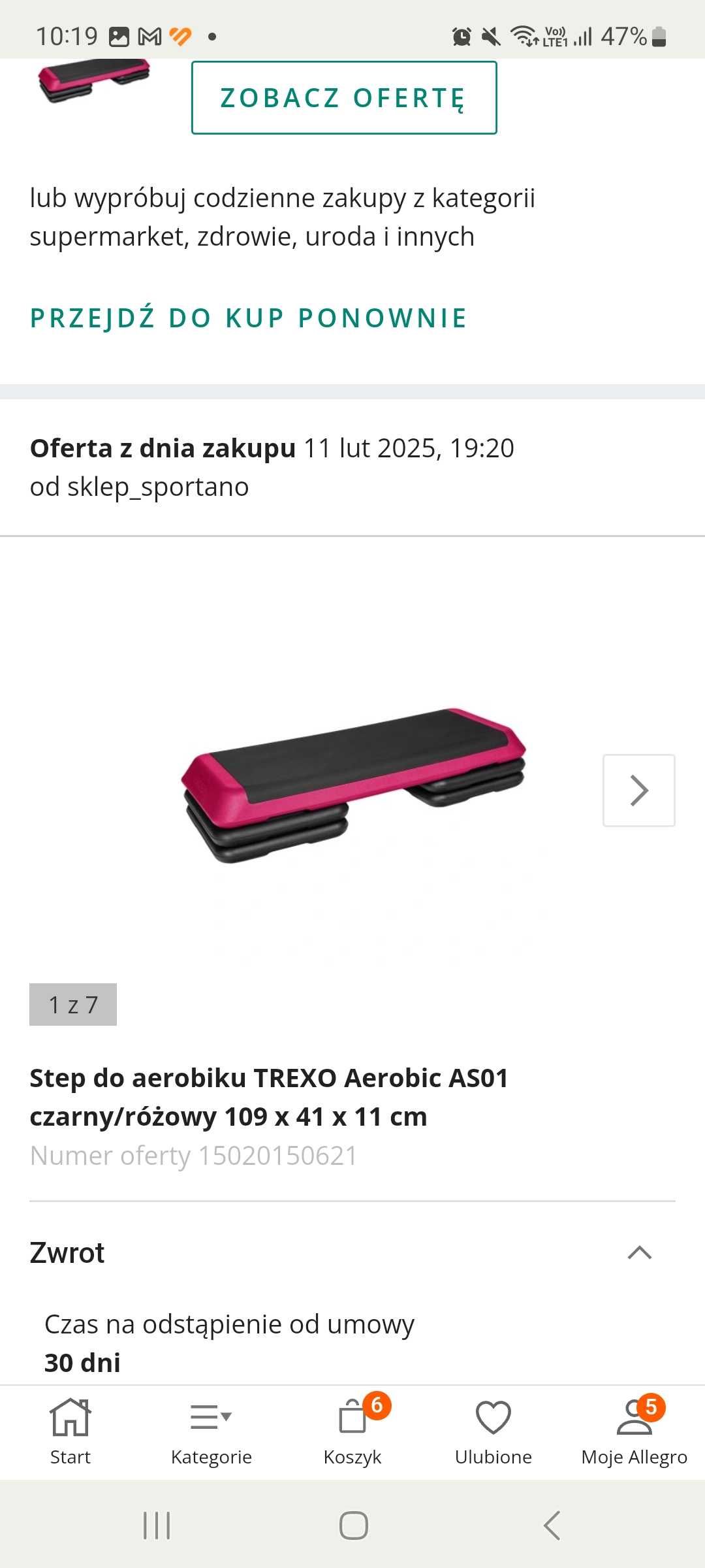 Step do ćwiczeń Trexo zakupiony 11 lutego