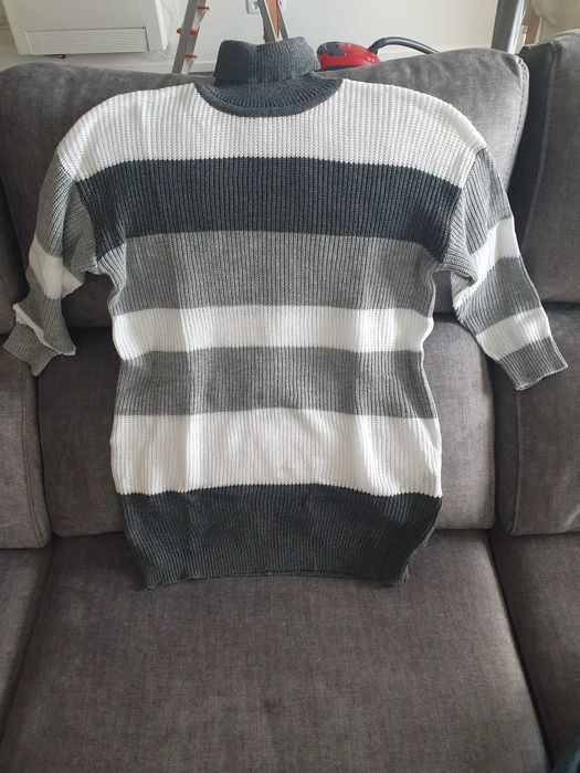 Vestido malha cinza/branco - NOVO