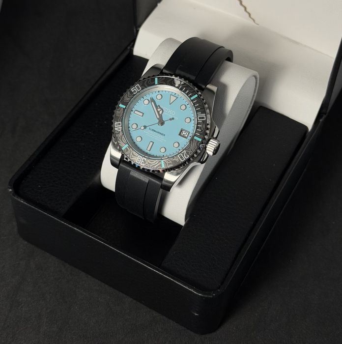 Relogio Automatico Seiko Mod Submariner Aquamarine Blue Tiffany