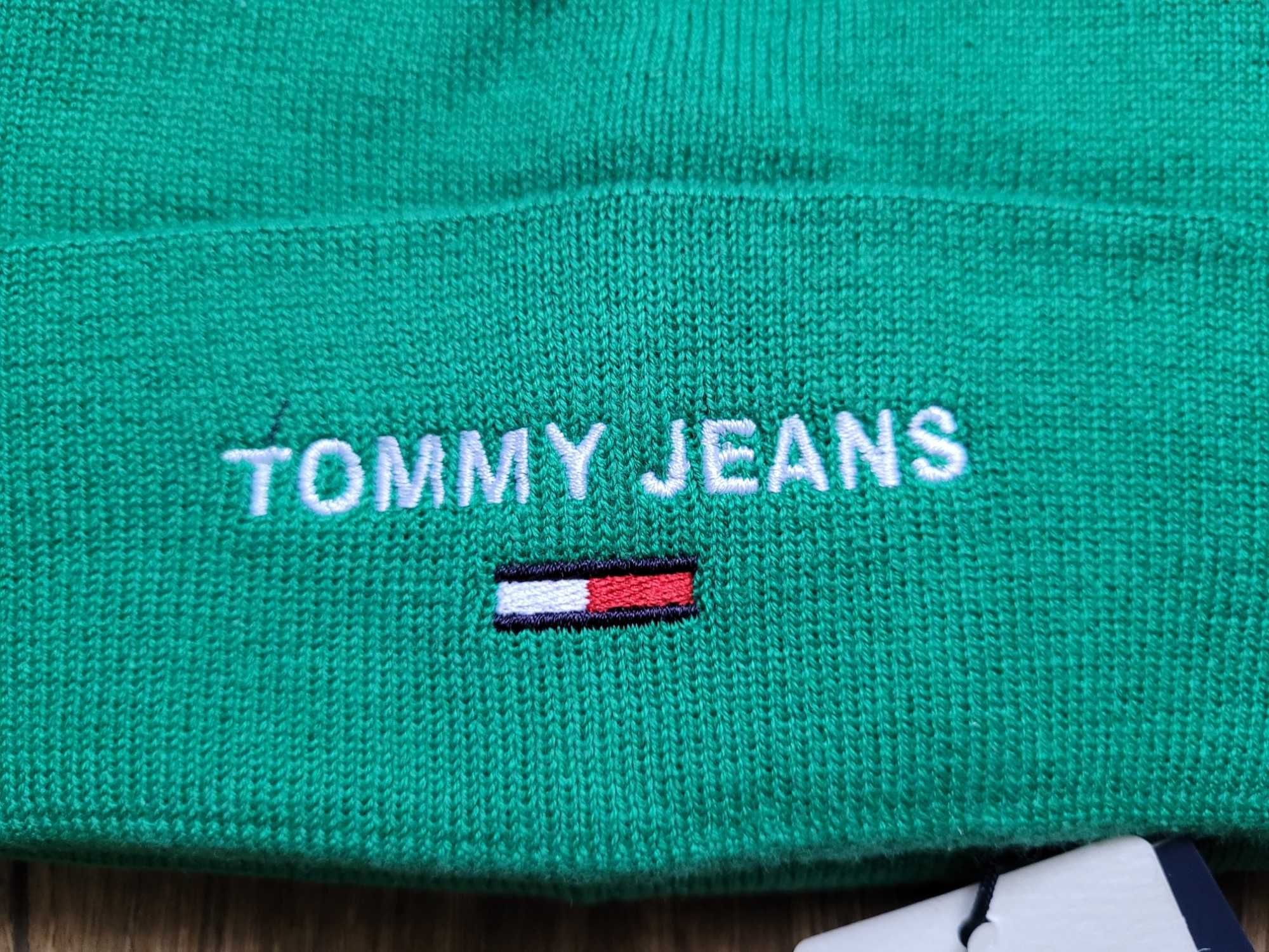 czapka beanie Tommy Jeans zimowa z logo zielona bawełna sportowa NOWA