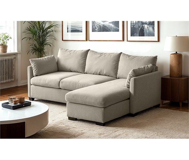 Sofá com chaise longue e cama em bege