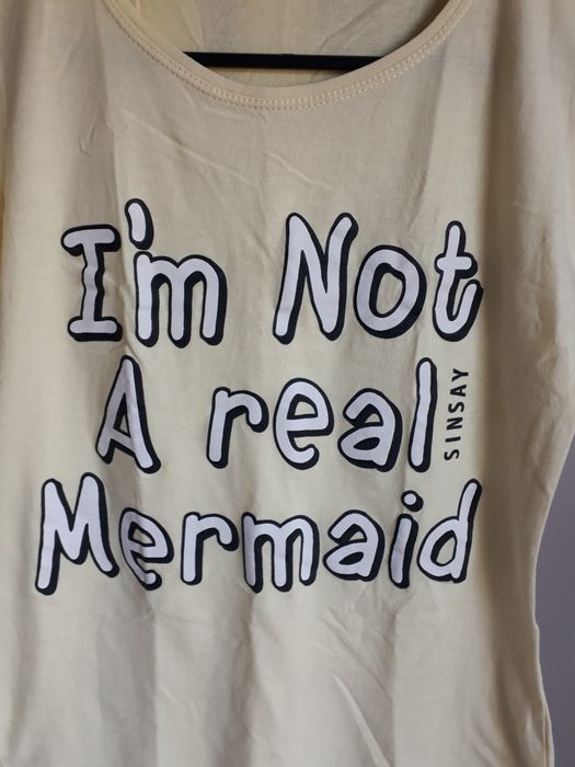 T-shirt damski koszulka z krótkim rękawem żółta z napisem sinsay S