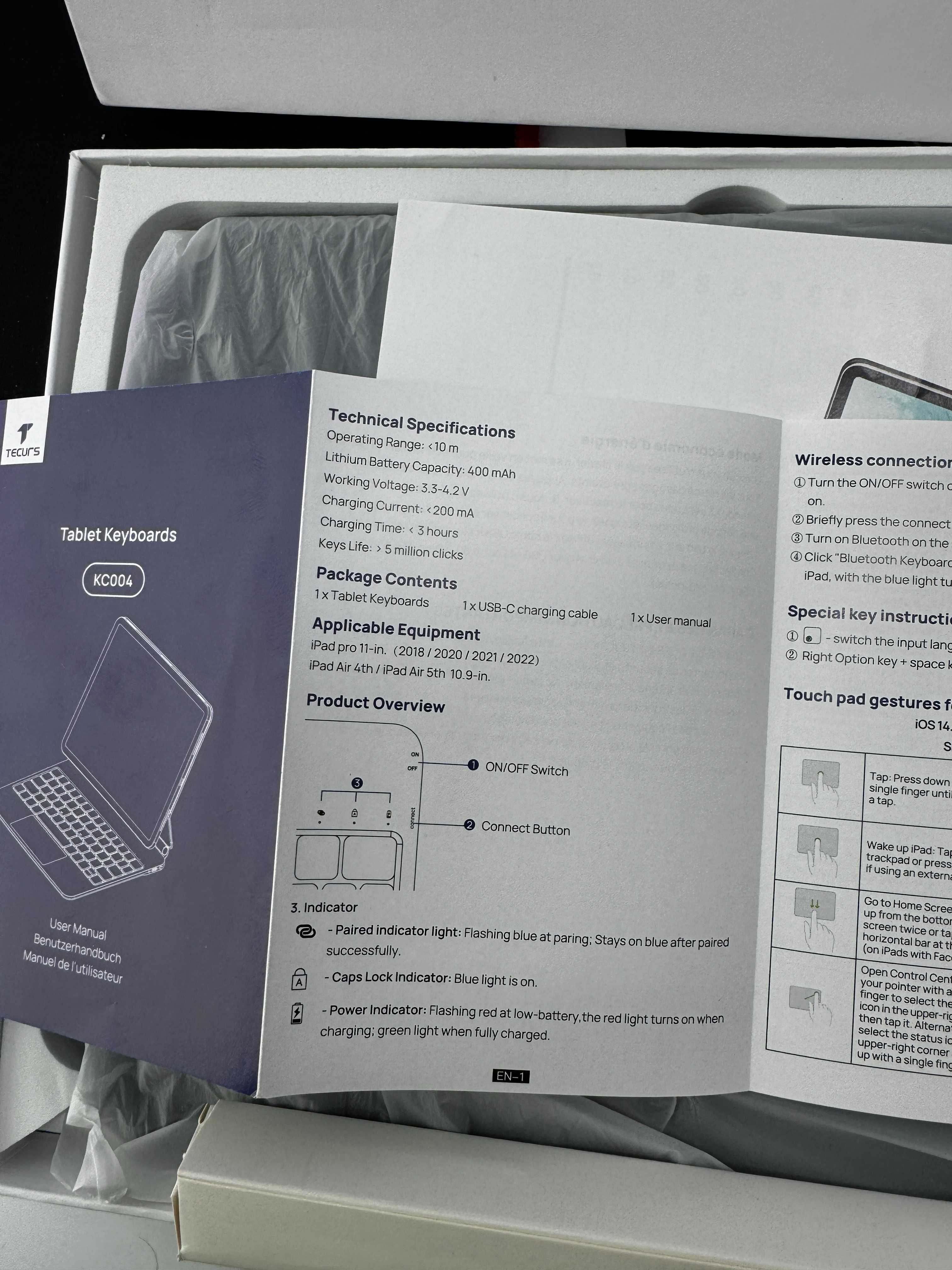 Чохол з магнітною клавіатурою TECURS kc 004 iPad Air M2 Air 5 4 Pro 11