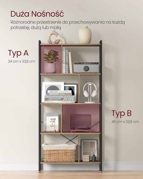 Regał na książki 5-poziomowy wolnostojący otwarty metalowa konstrukcja