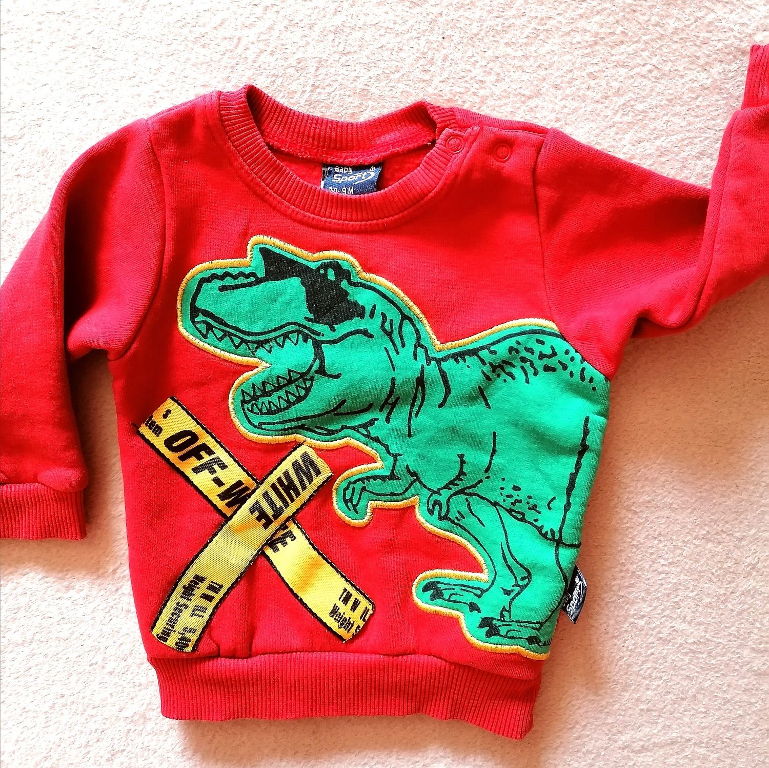 Bluza dziecięca HIT naszywki dinozaur T-rex bawełna żywe kolory roz.74