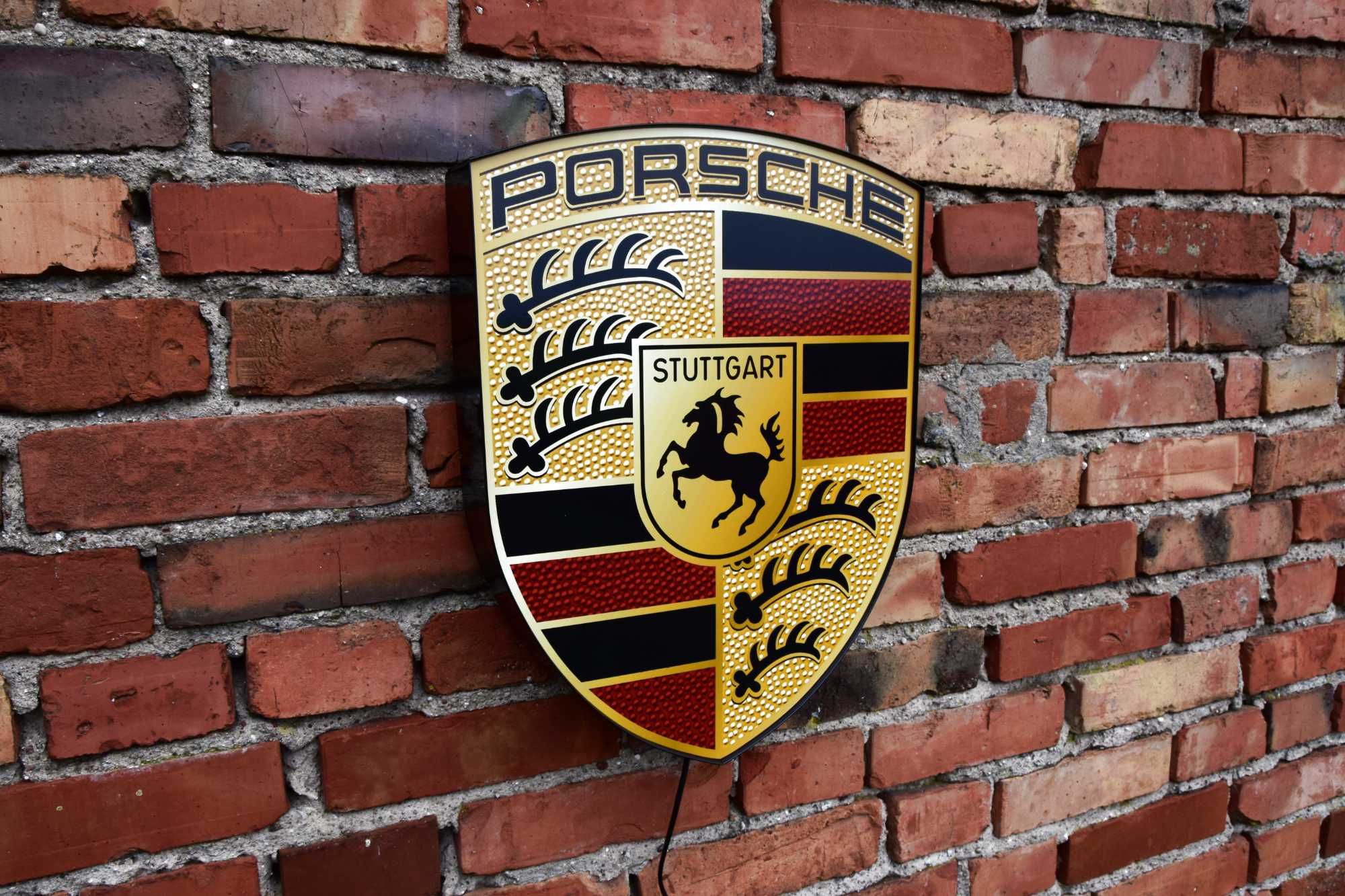 Neon PORSCHE, Logo 3D, Emblemat LED, Znaczek, Znak, Plafon, Kinkiet