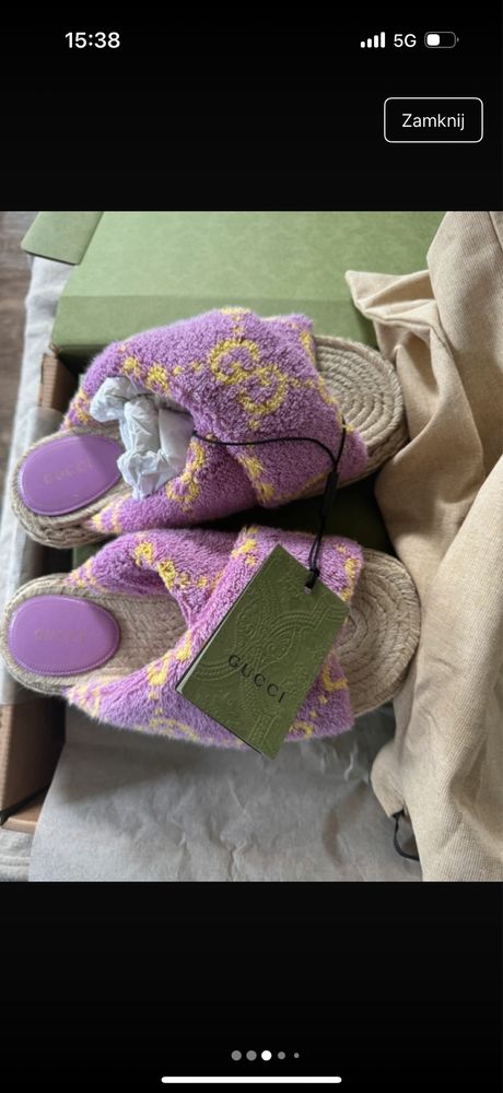 Orginalne Klapki Gucci Nowe r.38