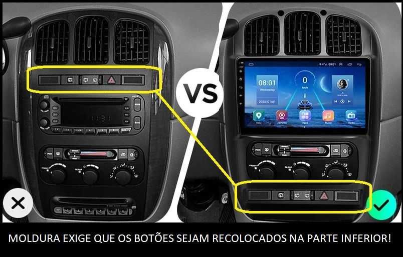 (NOVO) Rádio 2DIN • CHRYSLER Voyager / Grand Voyager • Android 4+32GB