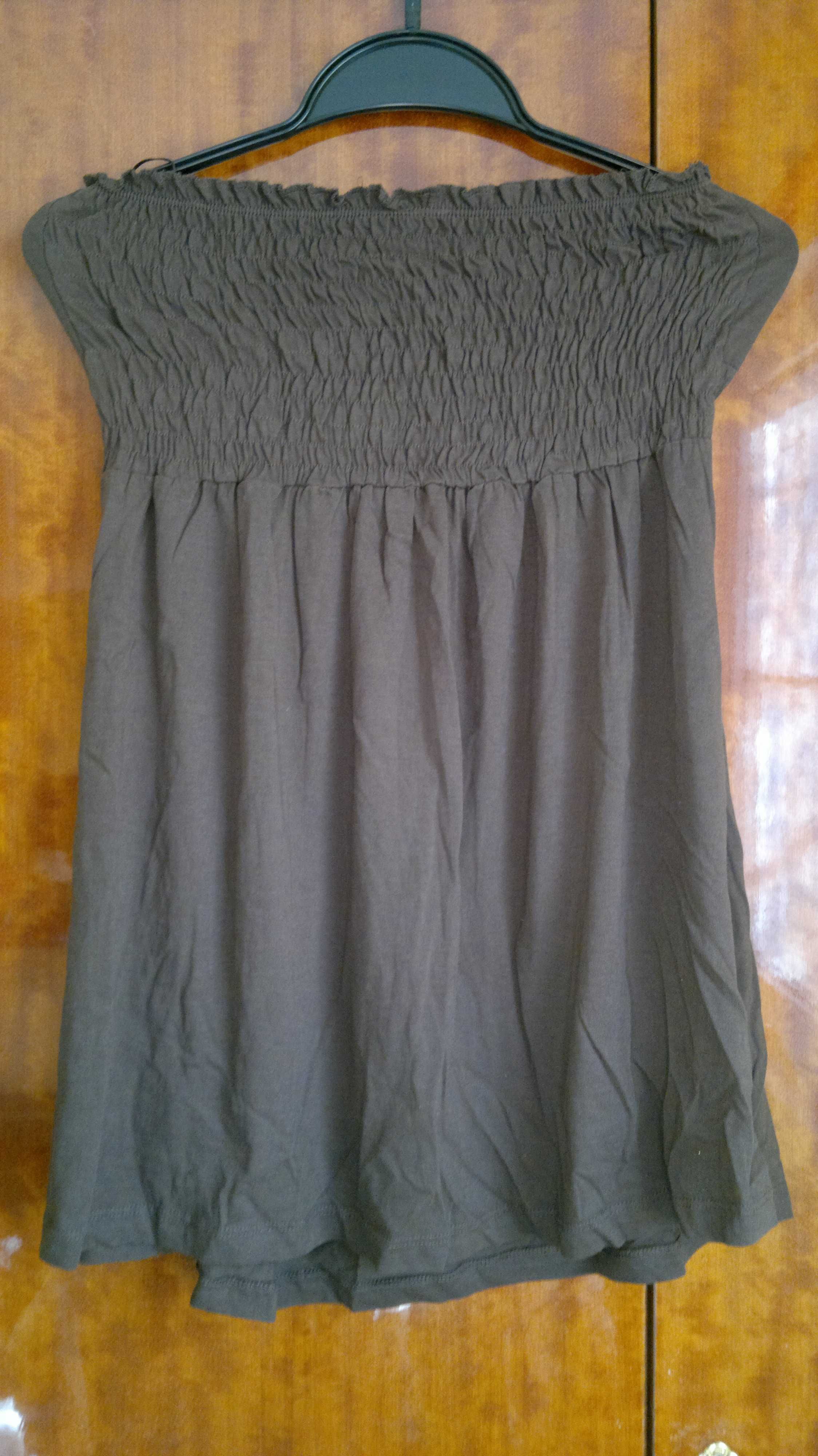 Sukienka bez ramiączek odcinana pod biustem bawełna brąz krótka M 38