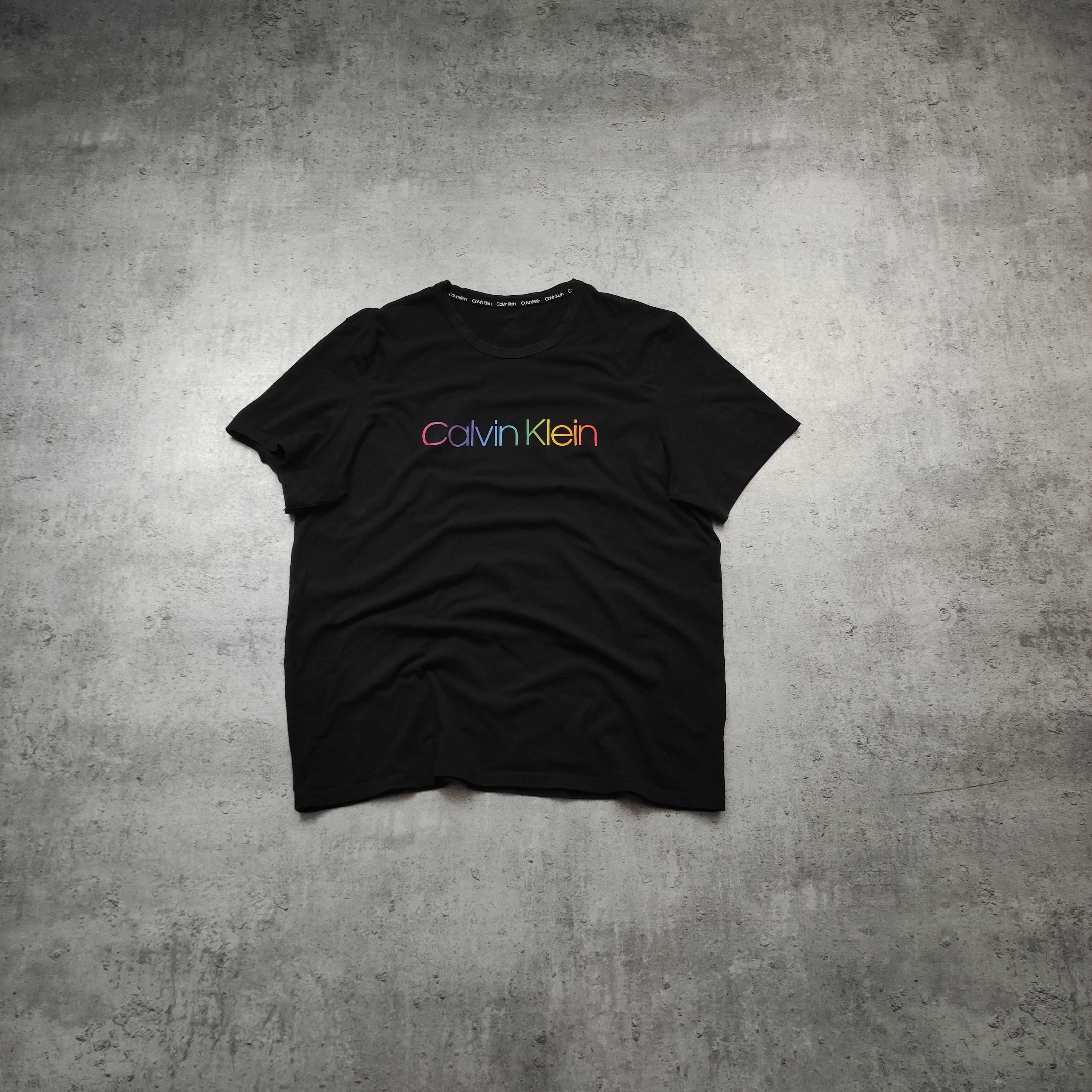 MĘSKA Koszulka Czarna Bawełna Duże Logo Calvin Klein PREMIUM Casual