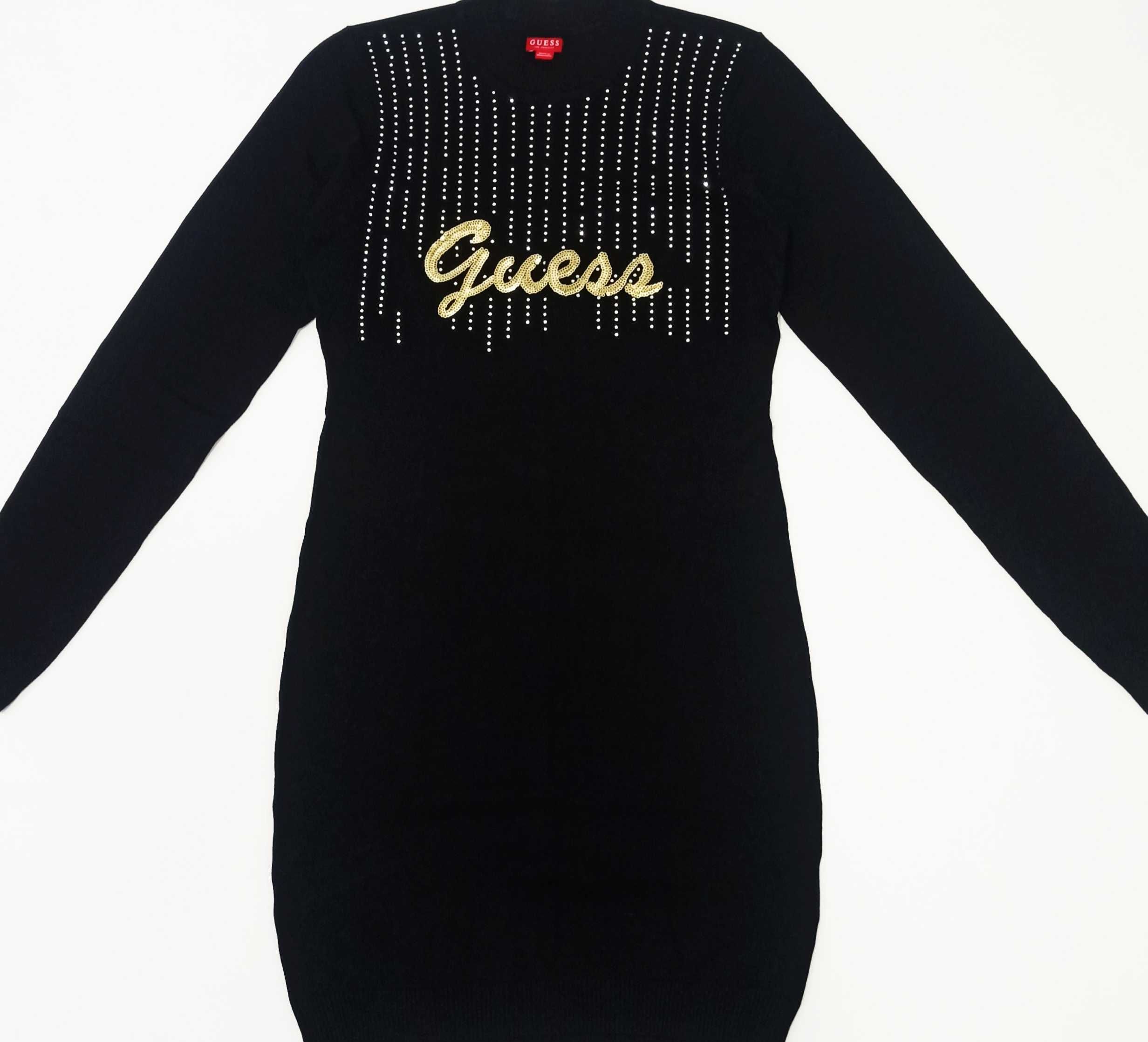 GUESS Oryginalny! Damski Sweter Sweterek Sukienka Czarny Zloty Cekiny