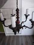 Lampa wisząca drewniana mosiężna