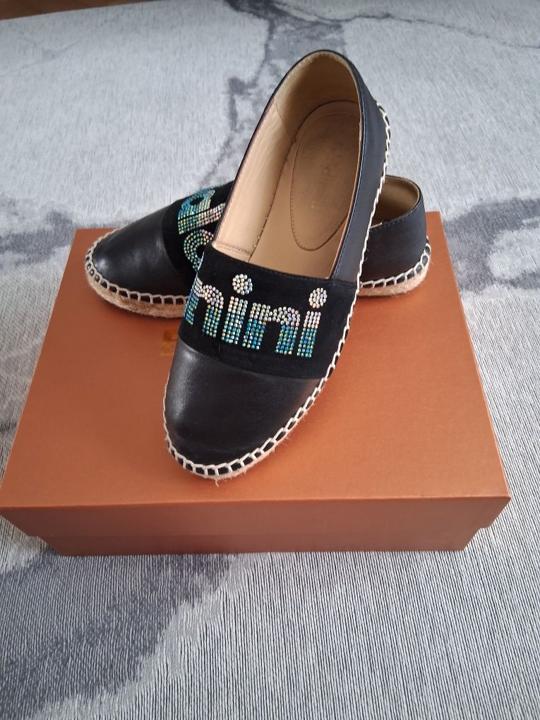 Espadryle Baldinini oryginalne 37 czarne skórzane