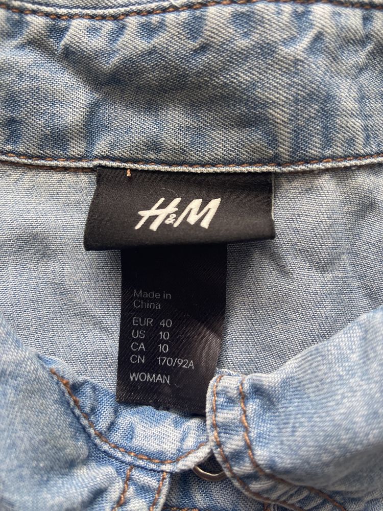 Bluzka jeans koszulowa z bufiastymi rękawami H&M 40 L