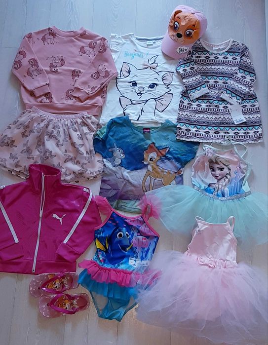 Paka ubrań Disney Elsa Psi patrol Skye kąpielowy adidas Puma 98 104