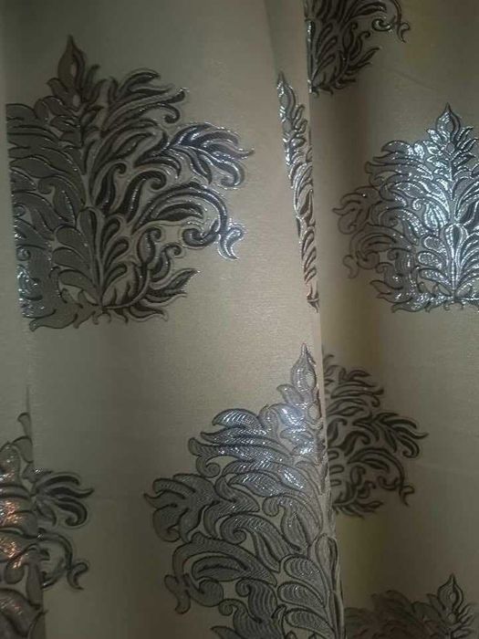 zasłony z metra ORNAMENT srebrny w BEŻU,szer 140 cm elegancki