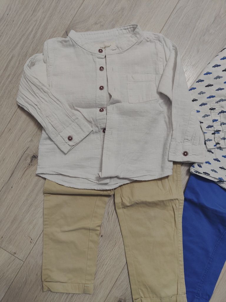 Zestaw ubrań dla chłopca 86: koszule, krótkie i długie spodnie, bluzy