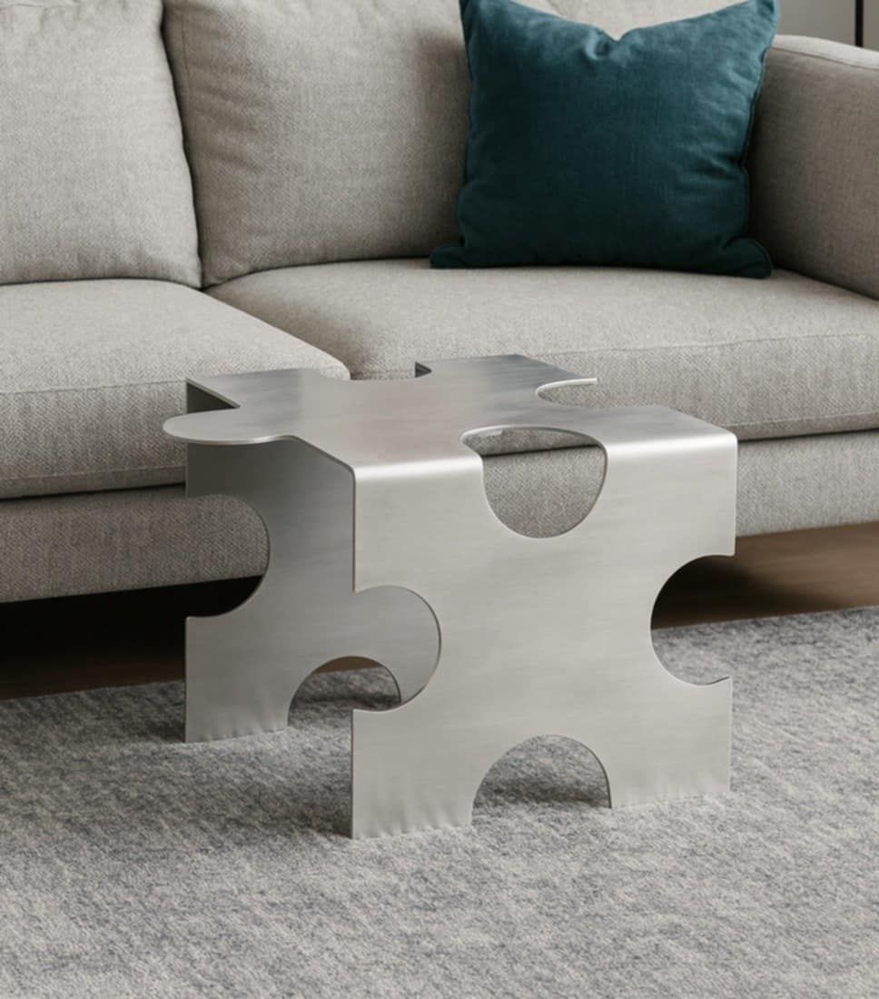Designerski stolik ze stali nierdzewnej -ksztalt puzzla
