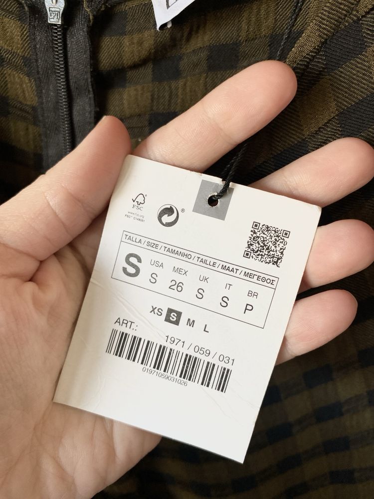 NOWA z metką długa sukienka maxi w kratę ZARA Basic oliwkowa khaki