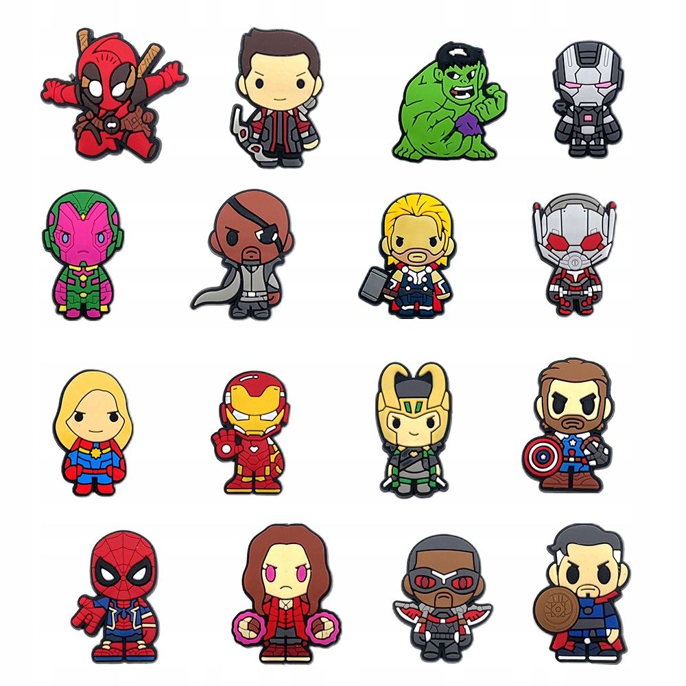 Przypinki do Crocs MARVEL AVENGERS do butów telefonu zestaw 16 szt