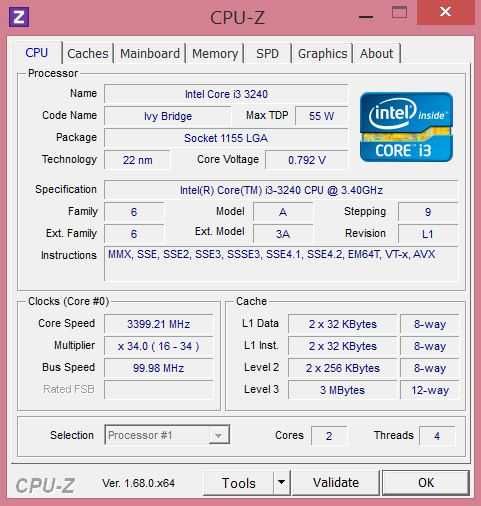 Procesor intel i3 3240 x4 wątki 3.4Ghz LGA1155