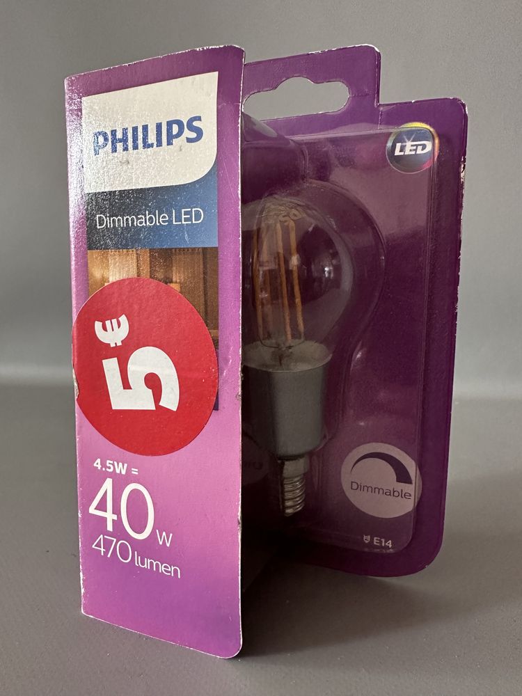 Лампочка светодиодная Philips 4,5W=40W  E14  диммируемая