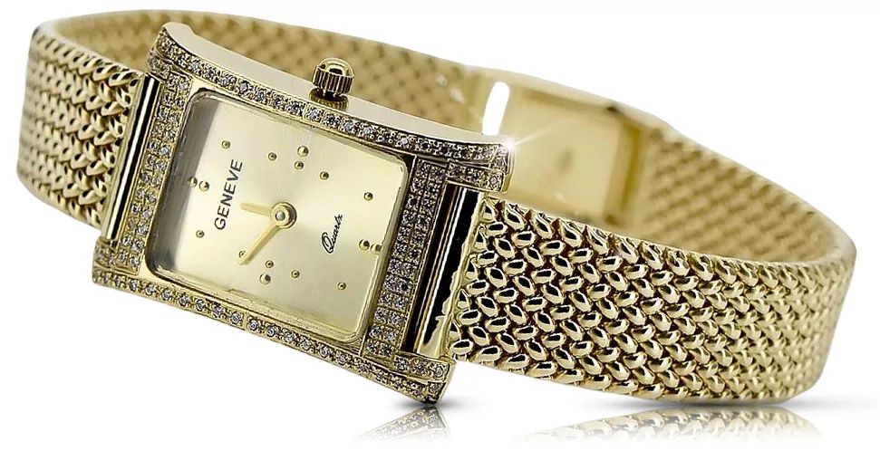 Złoty zegarek damski 14k z BRYLANTAMI Geneve lwd002ydy&lbw003y Poznań