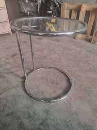 Stolik kawowy szklany chrom okrągły do salonu