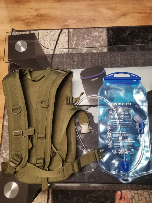 Plecak molle z bukłakiem na rower trekking 15 l nowy oxford zielony