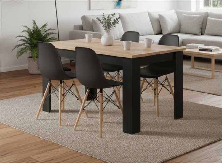 NOWY Stół z Krzesłami Drewniany do Kuchni Salonu Jadalni Biały Sonoma