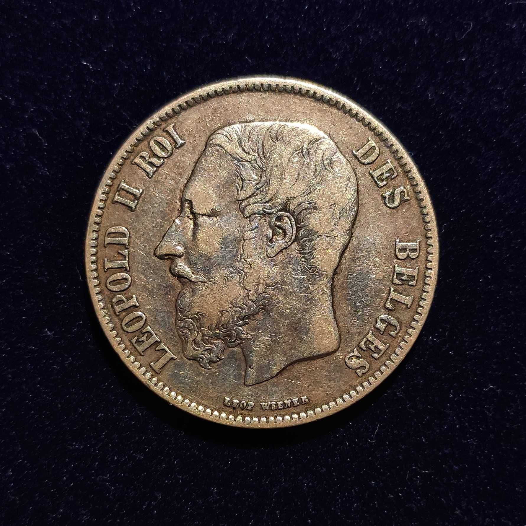 Belgia 5 franków, 1871 - srebro - leopold ii roi