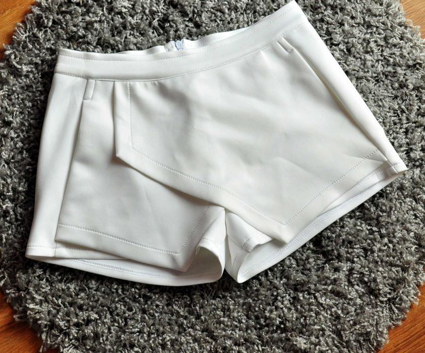 Spódniczko Spodenki BIAŁE Asymetryczne z Kieszeniami XS S M L