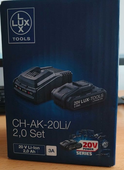 Nowy zestaw akumulator + ładowarka LUX TOOLS 20V Li-Ion 2Ah