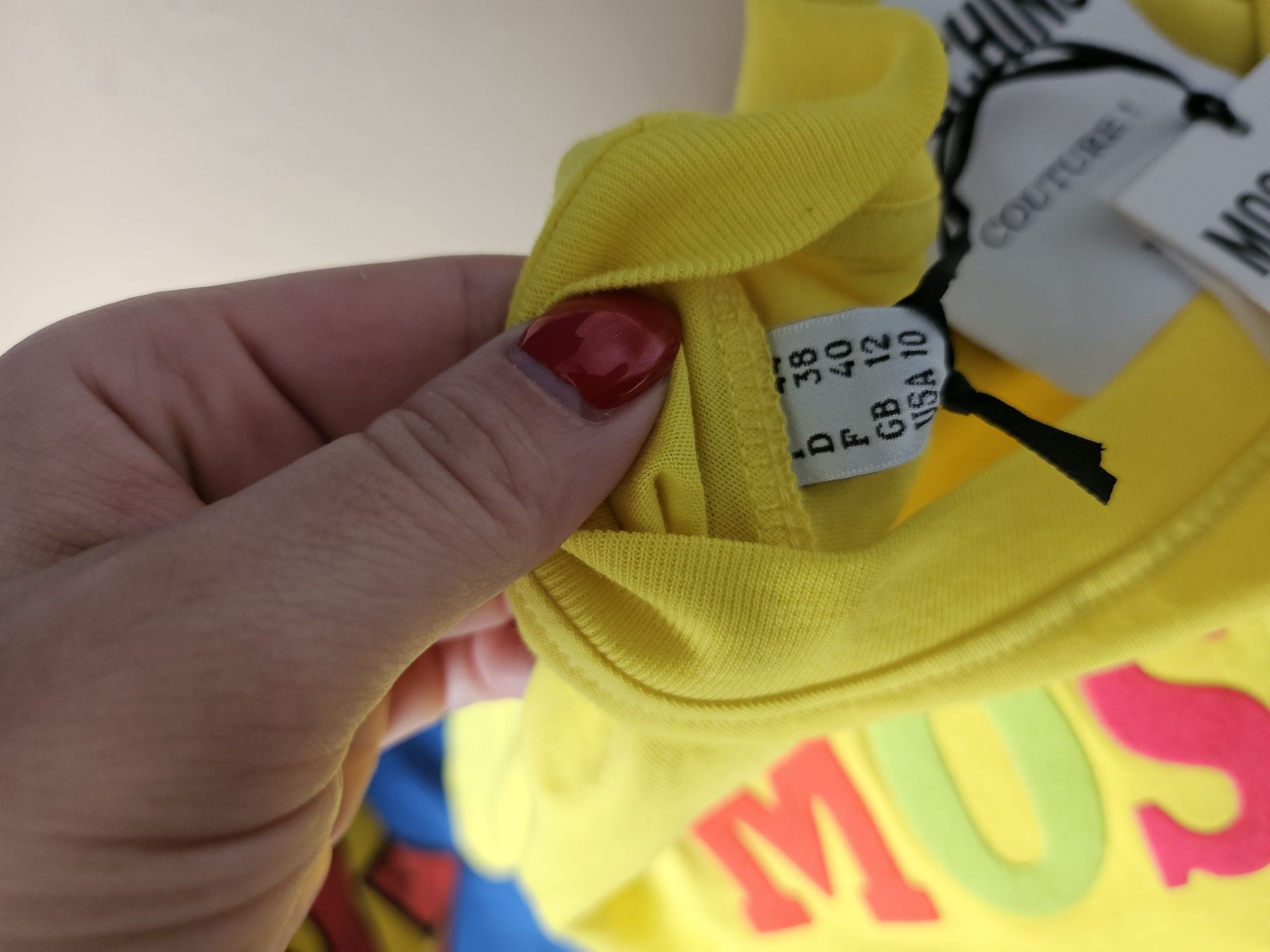 Crop top Moschino żółta napis kolorowy rozm 40