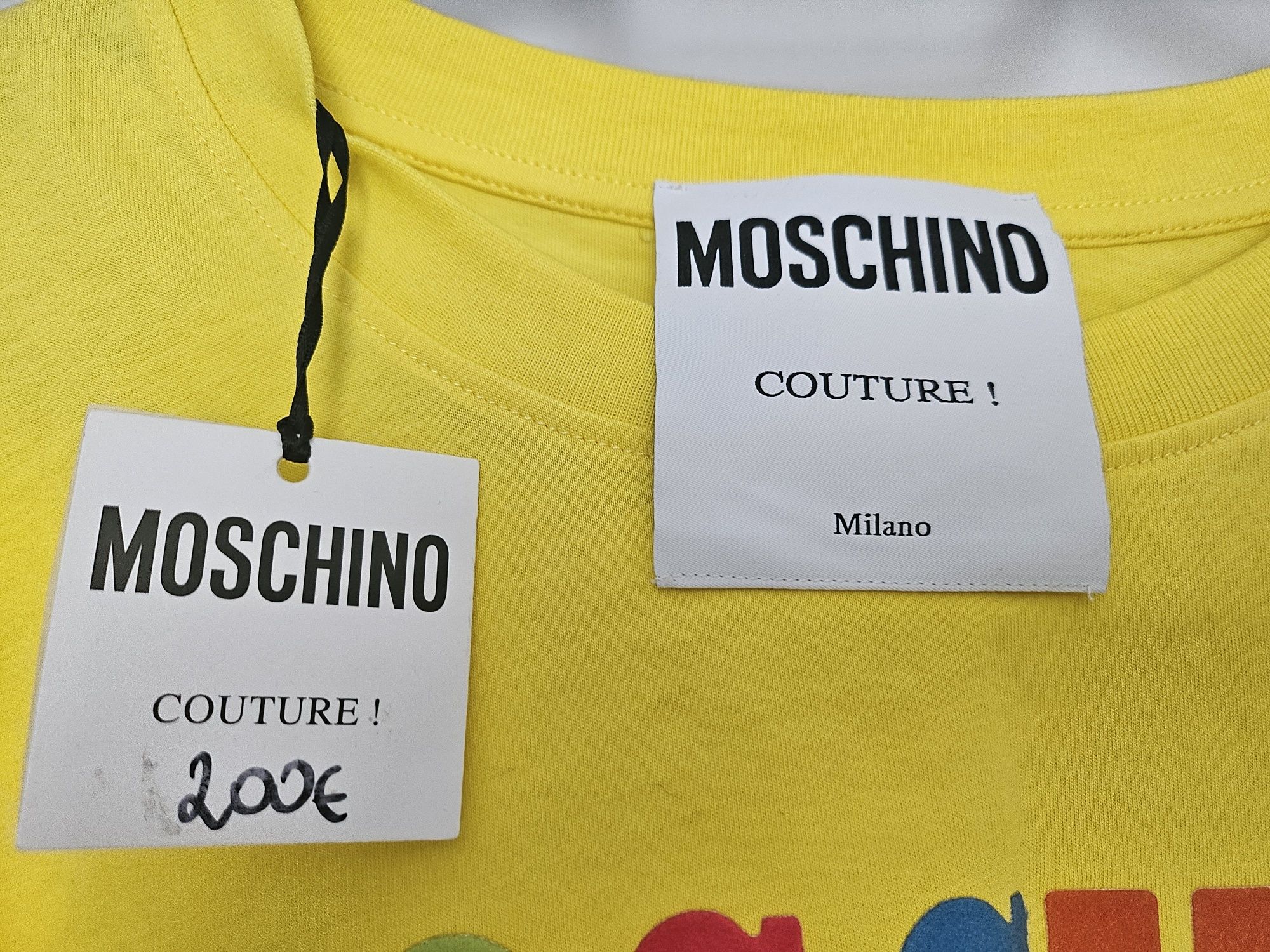 Crop top Moschino żółta napis kolorowy rozm 40