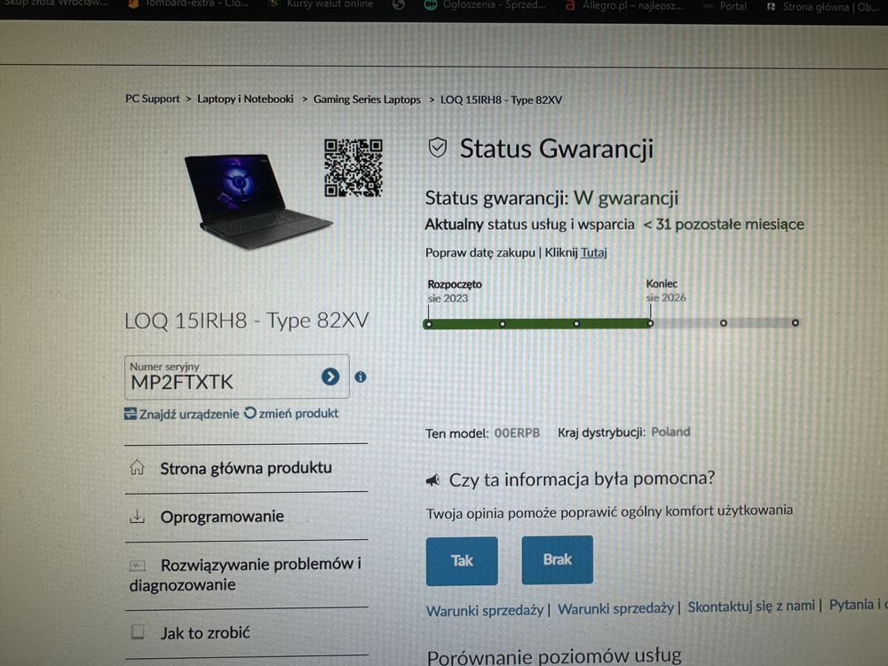 Nowy Lenovo LOQ 15IHR8 i5-13gen/16RAM/RTX3050/512 SSD Gwarancja