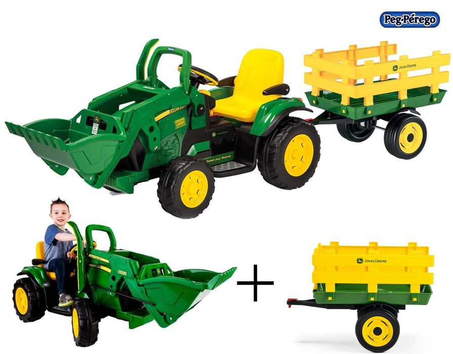 MEGA ZESTAW John Deere koparka+przyczepka traktorek na akumulator 12V