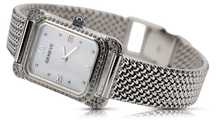 Zegarek damski białego złota kwadratowy 14k Geneve lw054wdw&lbw003w K