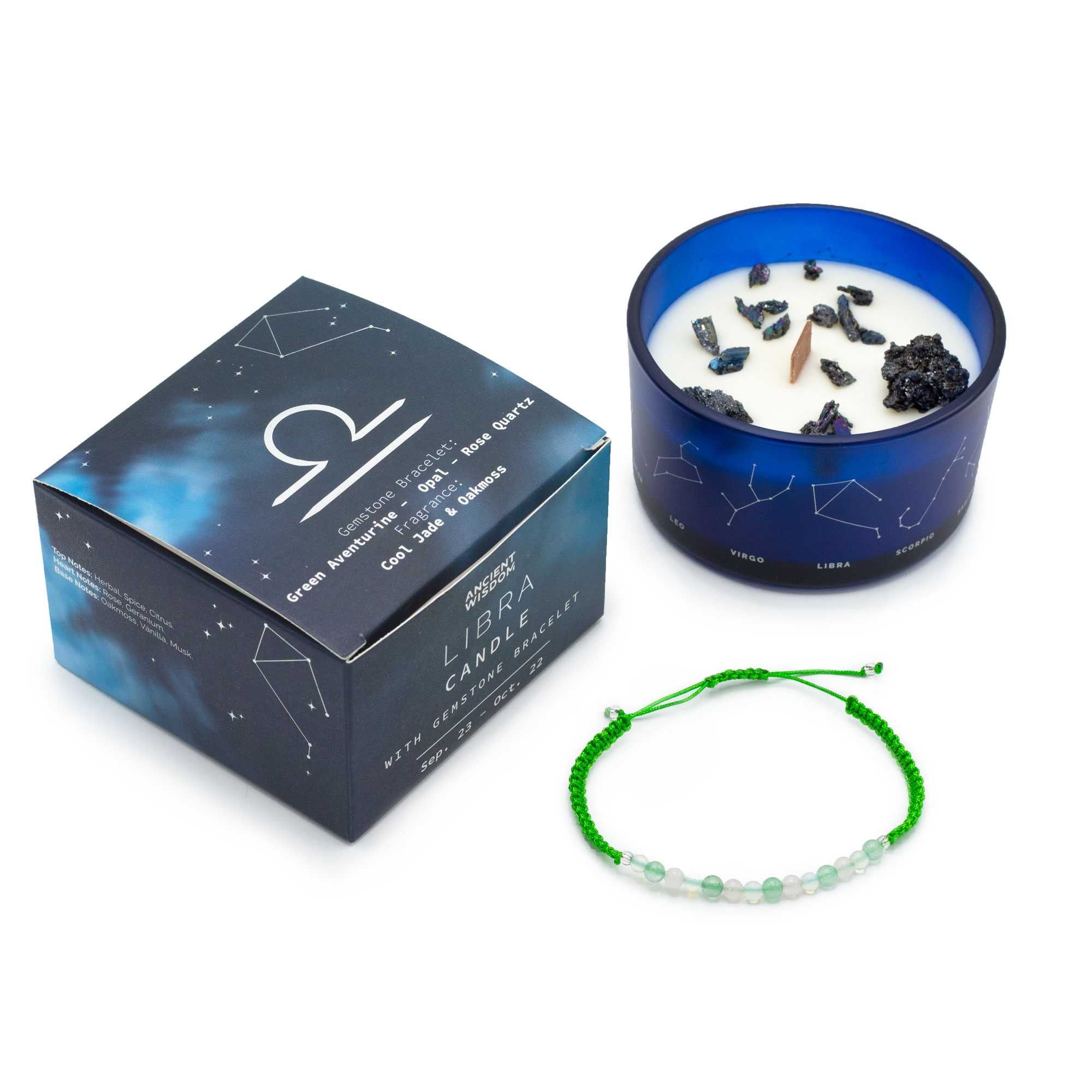 Velas de Cristal do Zodíaco com Pulseiras de Pedras Preciosas