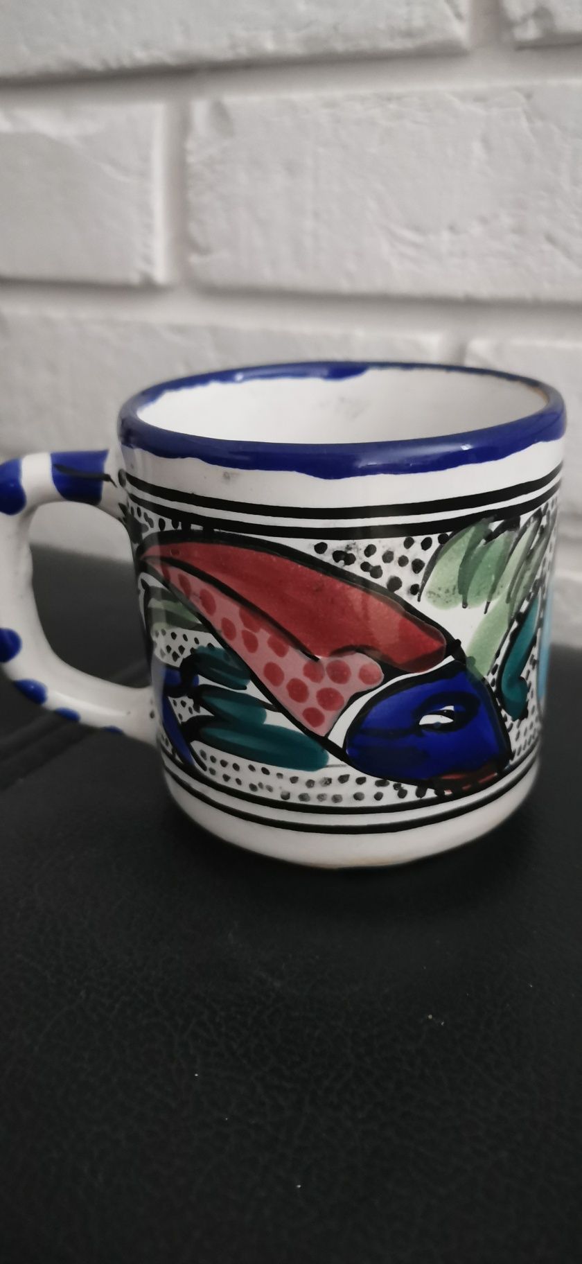 Tunezyjski Kubek kolekcjonerski ceramiczny Aqua Fish Le Souk Ceramique
