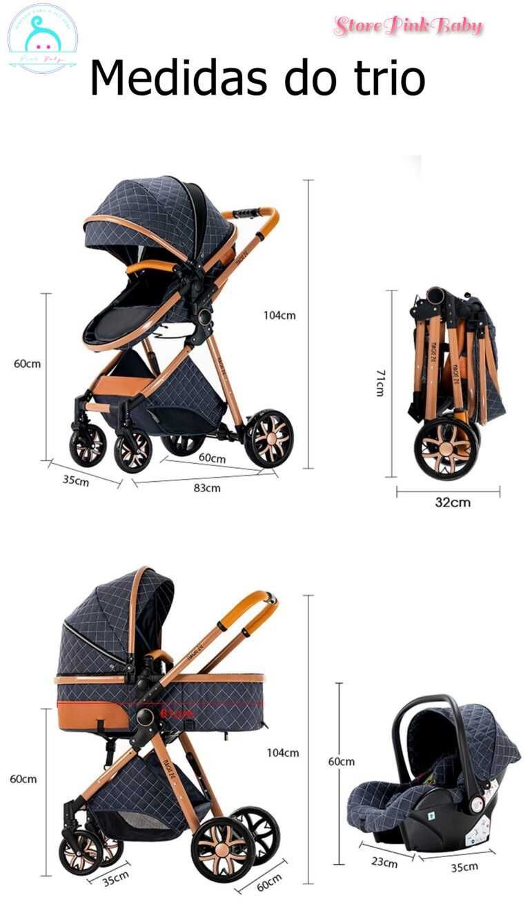 Carrinho bebé 3 em 1 PinkBaby Magic Gold - Com Base Isofix - Azu