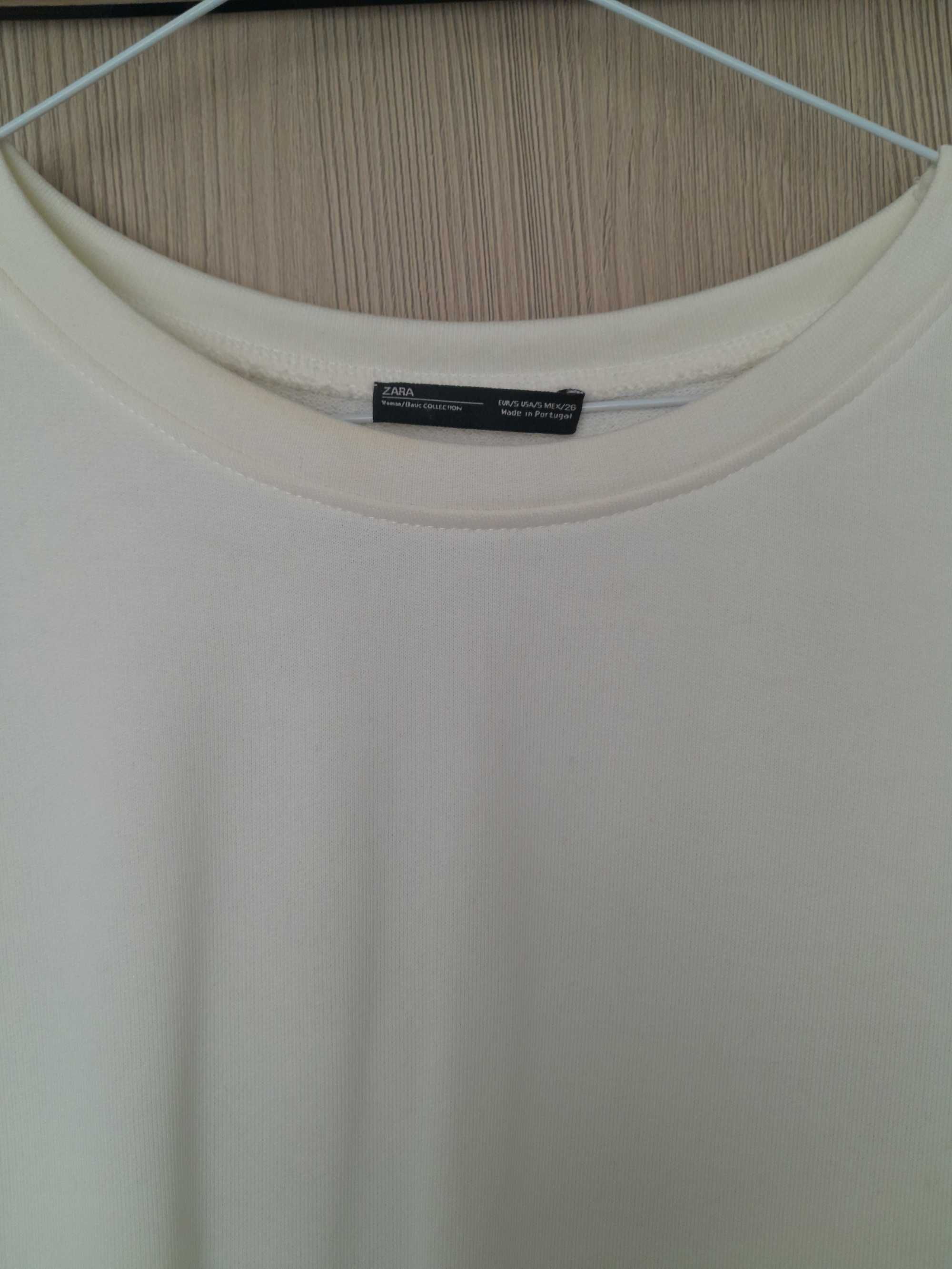 Sukienka Zara kremowa mini wstażki dresowa oversize 36