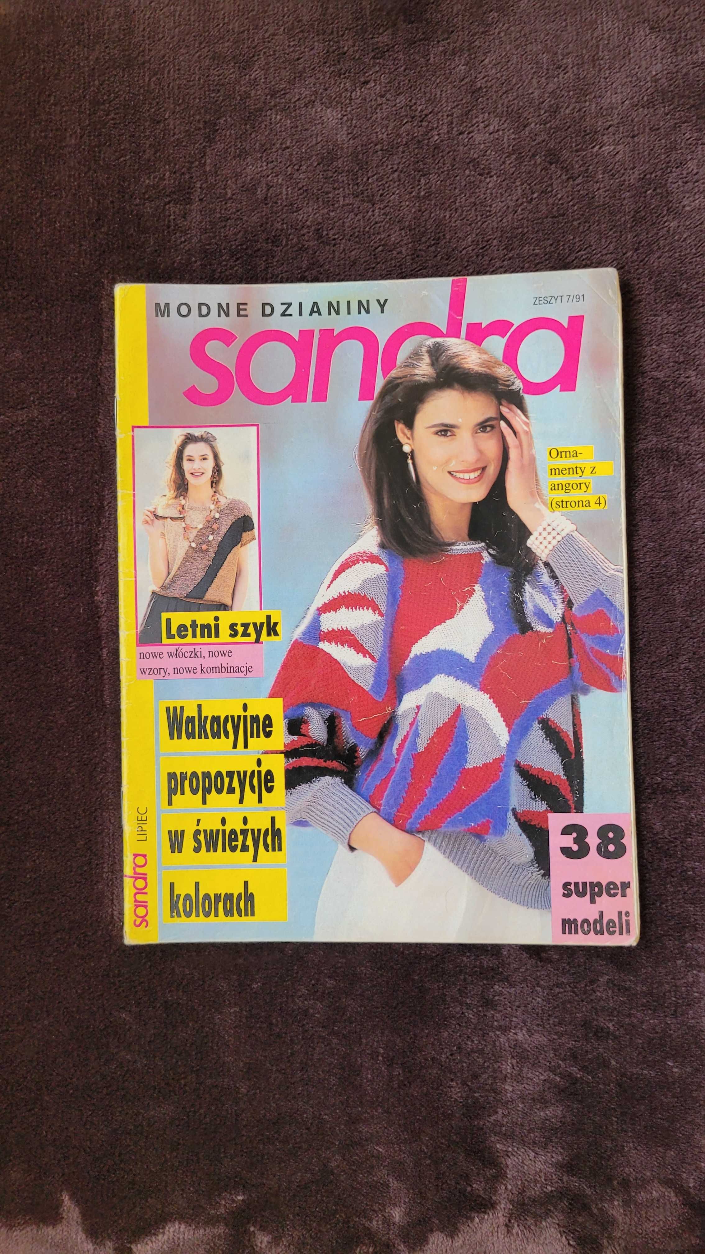 "Sandra" Modne Dzianiny, nr 7/91, robótki na drutach, wzory